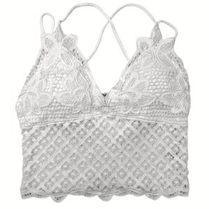Sewn + Seen‎ Crochet Lace Bralette Womens Medium White Excellent Boho Crop Top